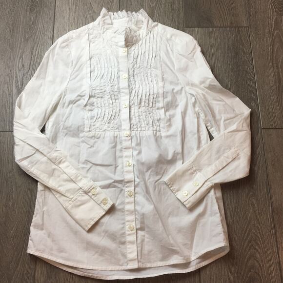 Banana Republic Ruffled Placket Striped Button-Down stretch shirt size 00 White - Picture 2 of 7
